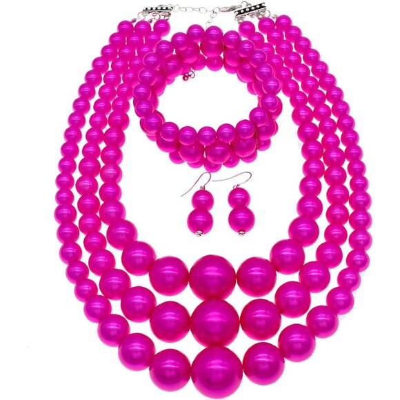 Jewelry - Faux Pearl Necklace and Earring Set Big Chunky Pearls Costume Jewelry